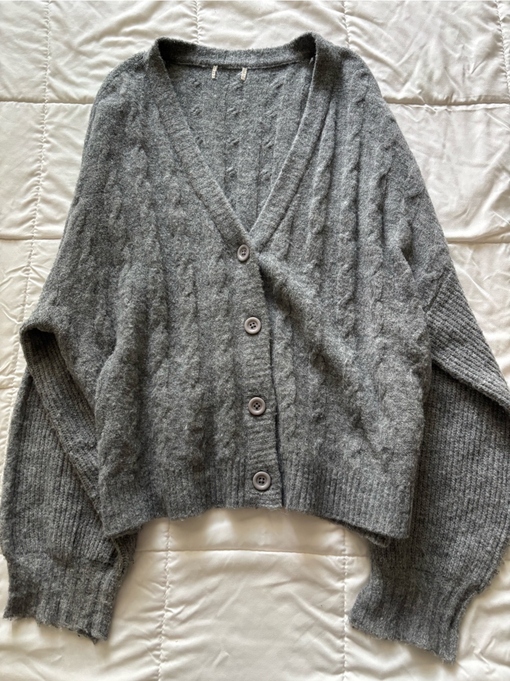 World Market Heather Gray Cable-Knit Button Cardigan
